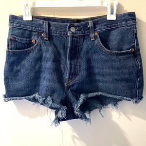 Dark Blue Denim Jean Shorts Cut Offs 29W Original Levi's Womens Fray high Waist